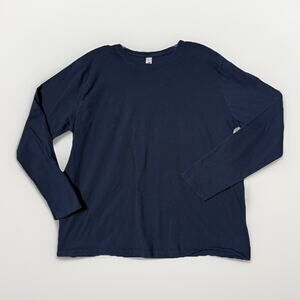 Womens Navy Blue Hanes XL Classic Fit Long Sleeve Shirt